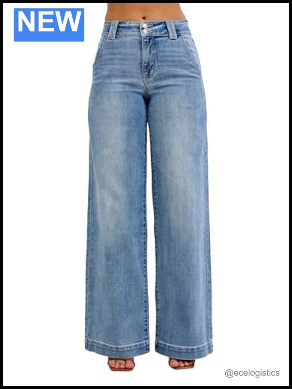 High Waisted Trouser Wide Leg Jeans with Stretch